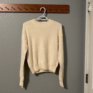 NWT SO Cream Cropped Fuzzy Crewneck Sweater Size Medium